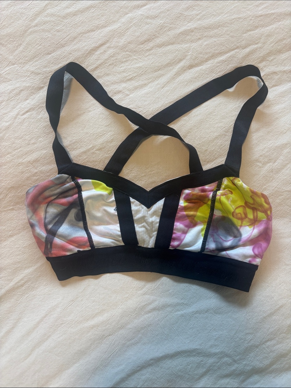lululemon athletica Black-Trim Watercolor Floral Sports Bra
